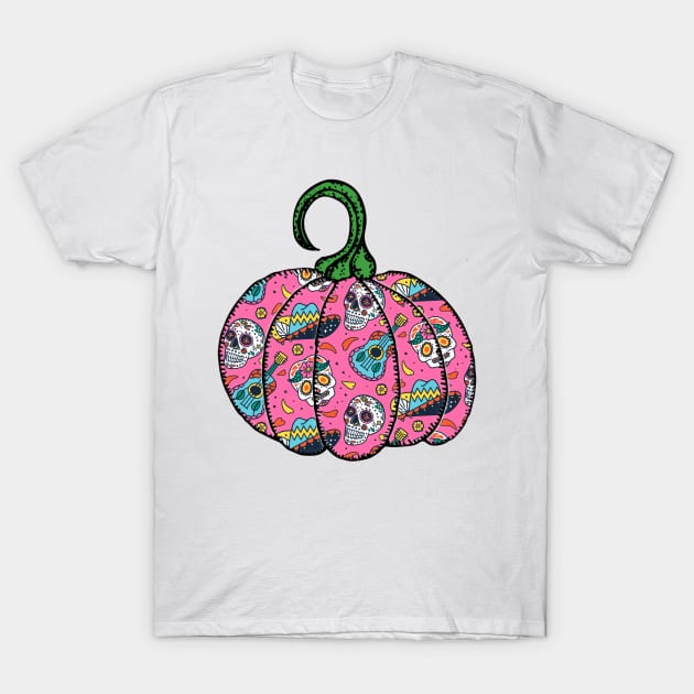 Day of the Dead Sugar Skull Halloween Pumpkin T-Shirt by Little Duck Designs